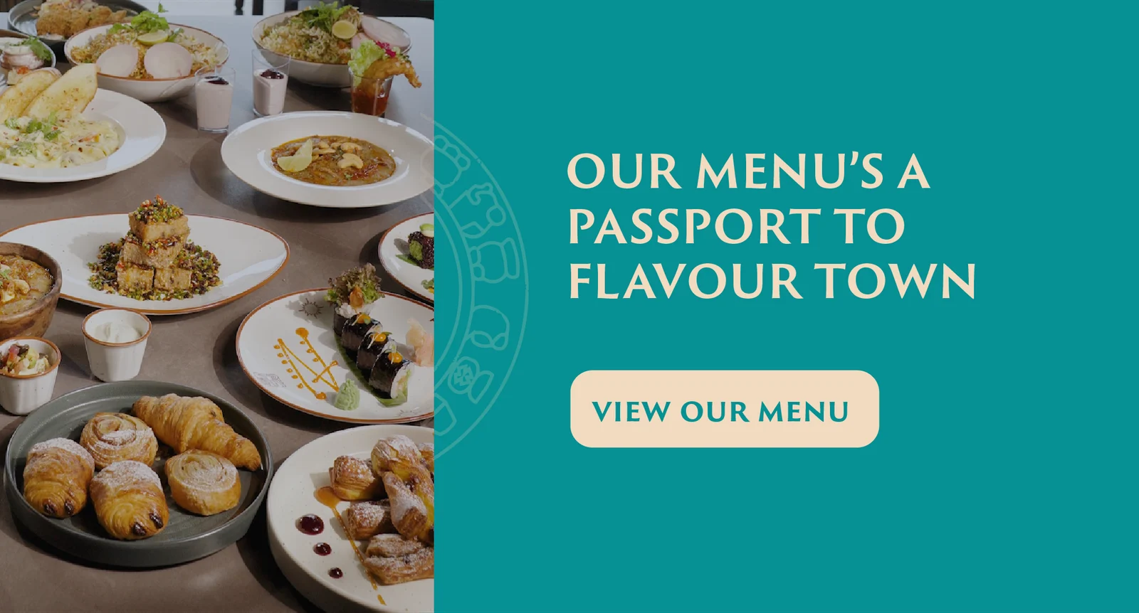 A generous spread of Akan’s food, with salads, plated mains, pastries, and desserts